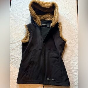 Marmot Black Vest with Faux Fur Trim